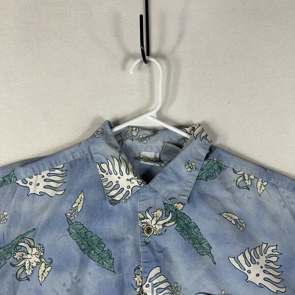 OP Sport Short Sleeve Hawaiian Shirt Mens XL Travel Blue Abstract Floral Relaxed - Picture 2 of 13